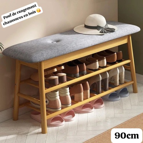 Pouf de rangement chaussure en bois, tabouret à langer pour sal 90 cm