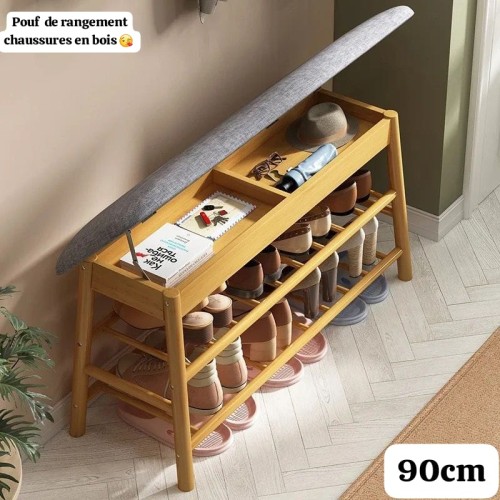 Pouf de rangement chaussure en bois, tabouret à langer pour sal 90 cm
