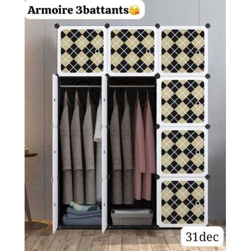Armoire Penderie 3Battant En Plastique Avec Déco